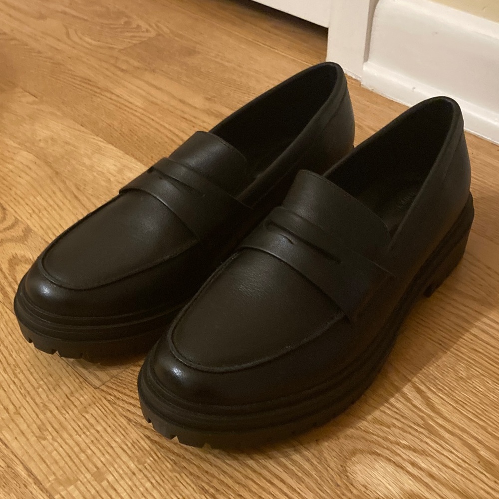 Quince Black Chunky Platform Penny Loafers